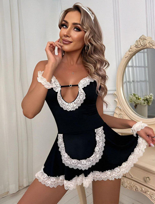 NG Lingerie Siyah Beyaz Fantezi Kostüm Seti