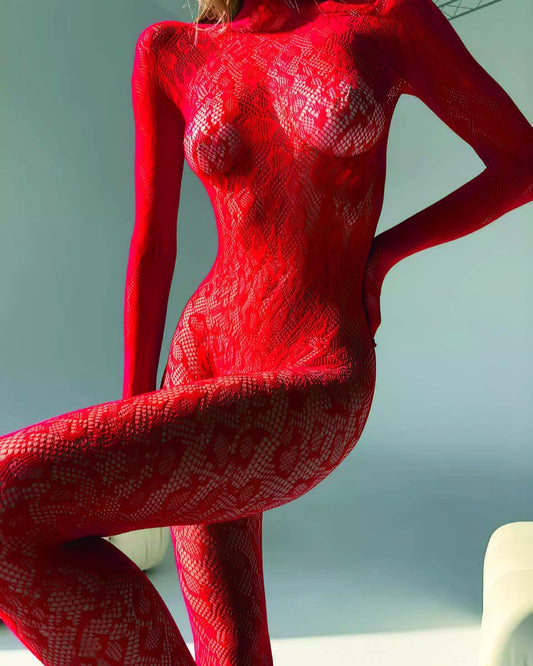 Kırmızı Dantel Vücut Çorabı (Bodystocking)