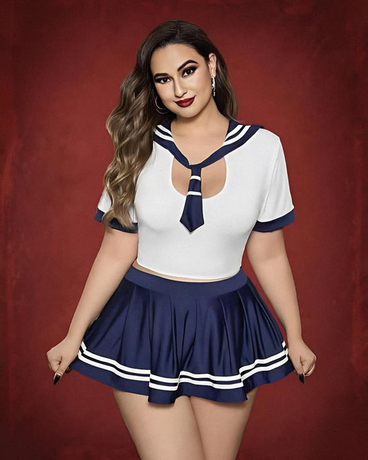 Büyük Beden Lacivert-Beyaz Sailor Fantezi Kostüm