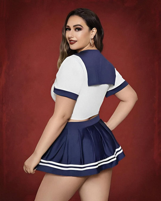 Büyük Beden Lacivert-Beyaz Sailor Fantezi Kostüm