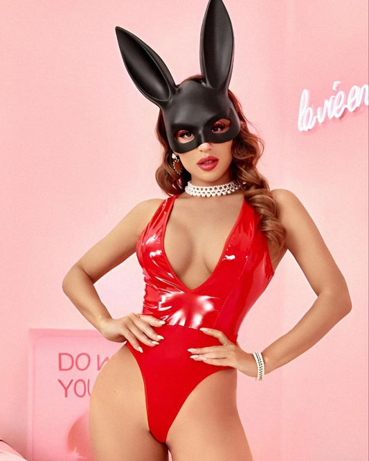 NG Lingerie Lateks Görünümlü Kırmızı Fantazi Body