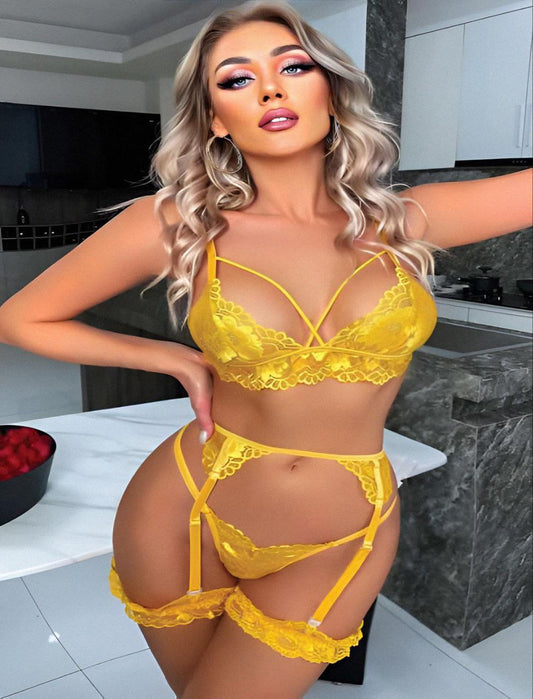 NG Lingerie Sarı Dantelli Jartiyerli İç Çamaşırı Takımı