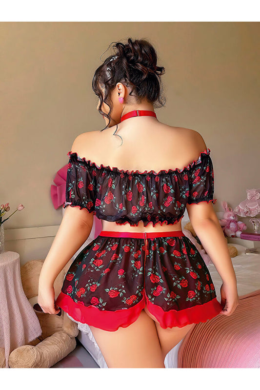 Gül Desenli Transparan 2 Parça Set