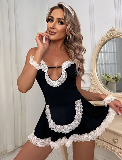 NG Lingerie Siyah Beyaz Fantezi Kostüm Seti