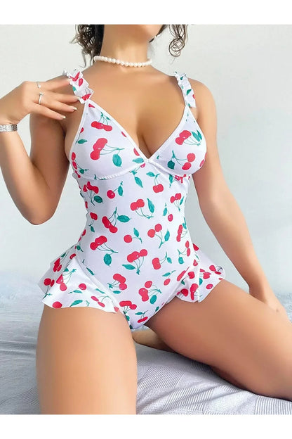 Kiraz Desenli Fantazi Bodysuit