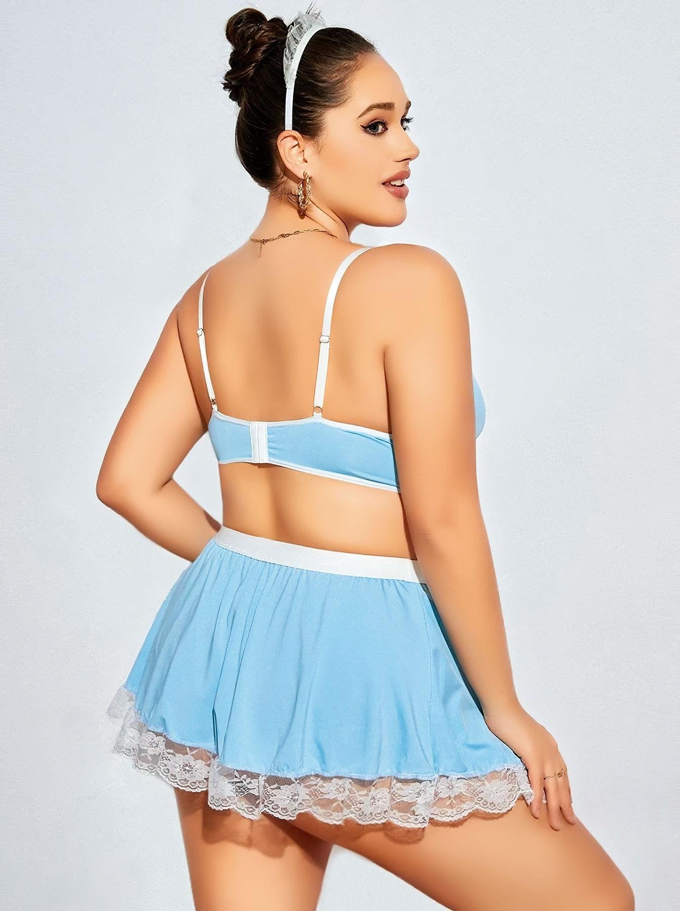 Mavi Fransız Hizmetçi Kostümü (3 Parça Set)